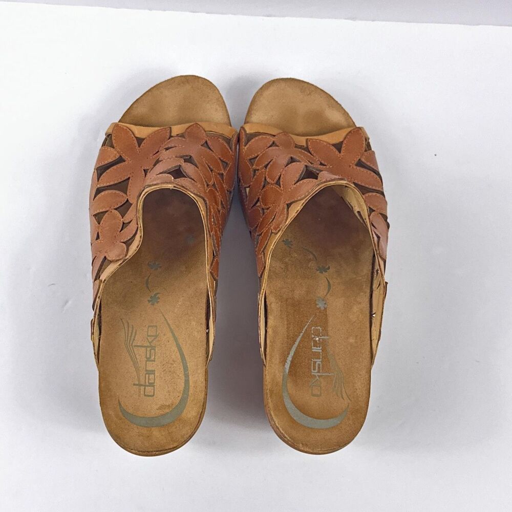 Dansko Clarrisa Sandals Womens 40 Brown Leather Floral Cutout Mule Slide Heels - Picture 7 of 11